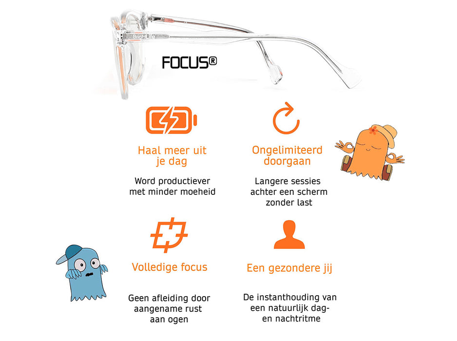 Focus Computerbril transparant - Blauw licht filter bril - Voor overdag