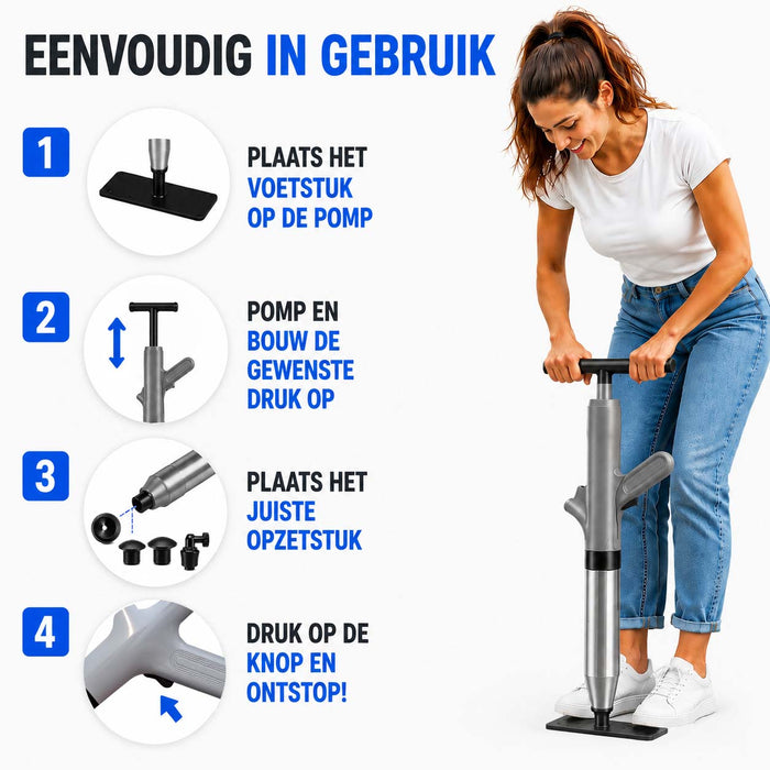 Professionele WC en Gootsteen Ontstopper - op luchtdruk Tot 8 Bar