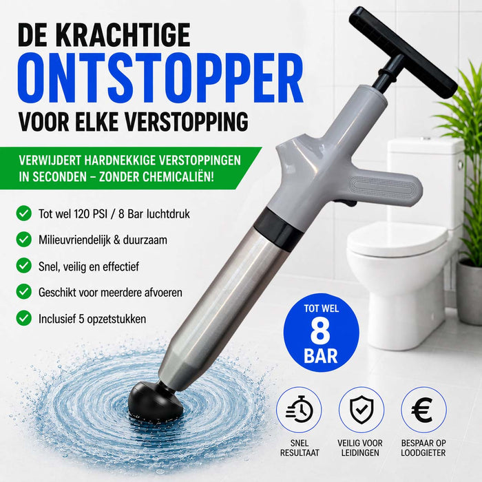 Professionele WC en Gootsteen Ontstopper - op luchtdruk Tot 8 Bar