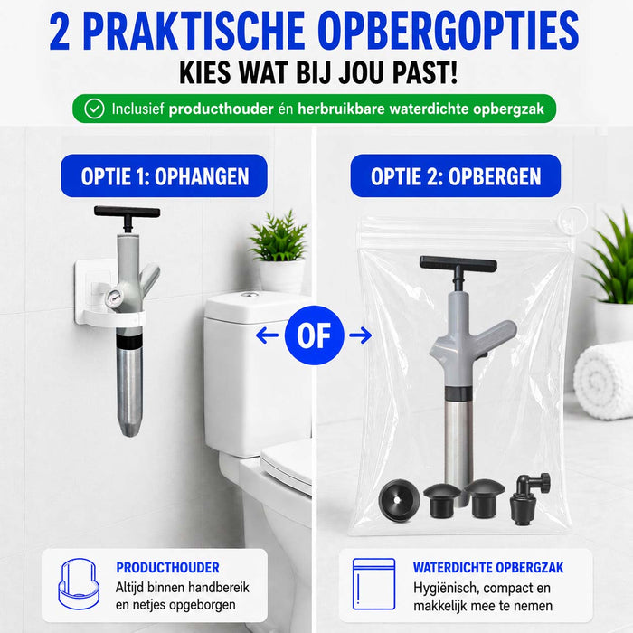 Professionele WC en Gootsteen Ontstopper - op luchtdruk Tot 8 Bar